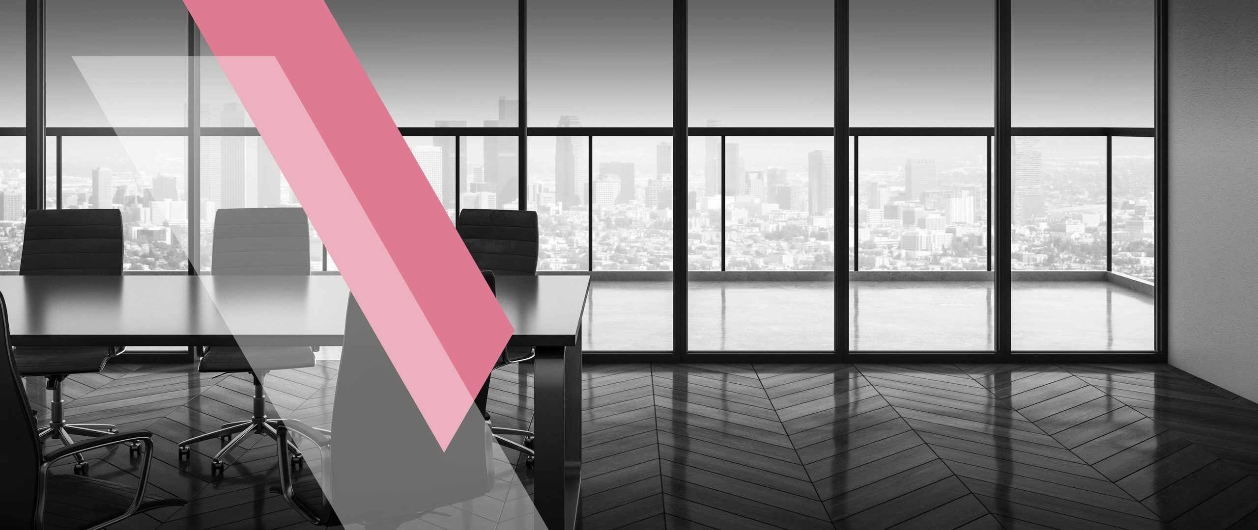 Boardroom overlooking a city skyline